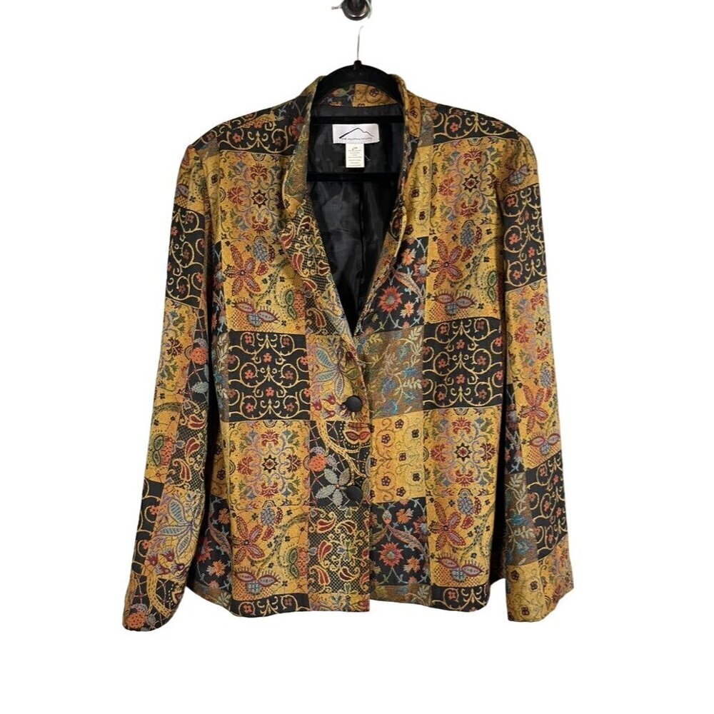 Retro Floral Patchwork Jacket 18W Orange Cottagecore Boho Western Hippie Indie